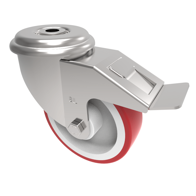 Polyurethane Nylon Bolt Hole Swivel Castor Brake 100mm 150kg Load