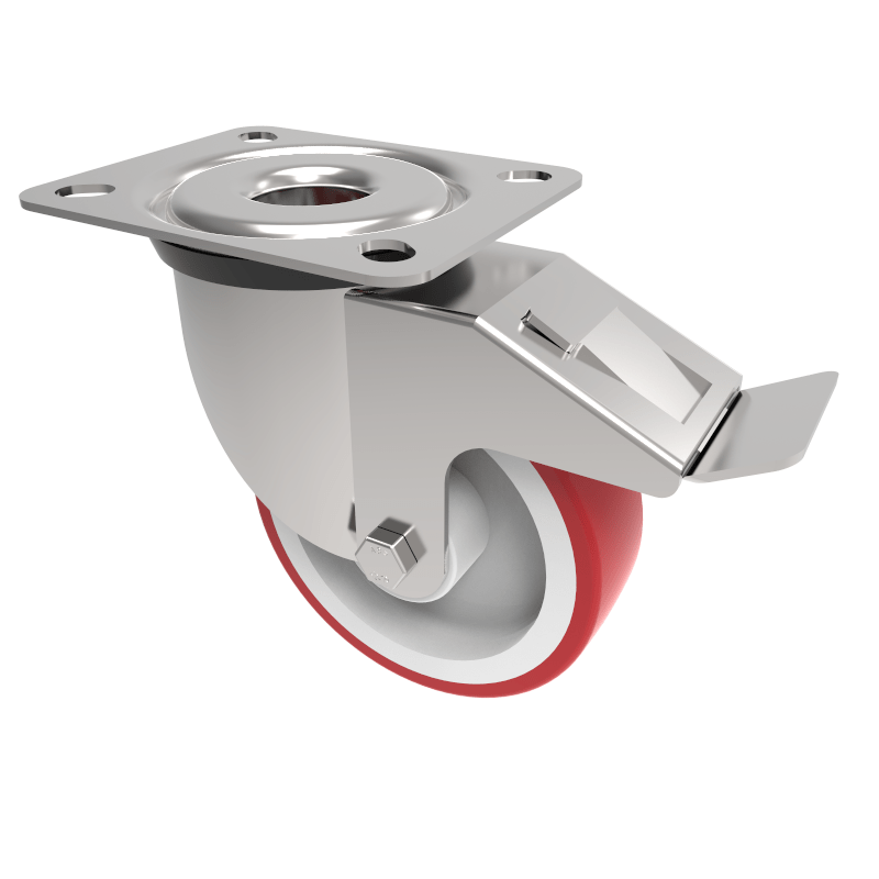 Polyurethane Nylon Plate Swivel Castor Brake 100mm 150kg Load