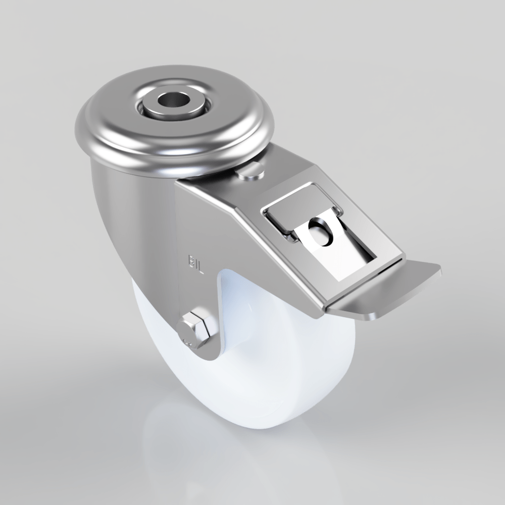 Nylon Bolt Hole Swivel Castor Brake 100mm 200kg Load