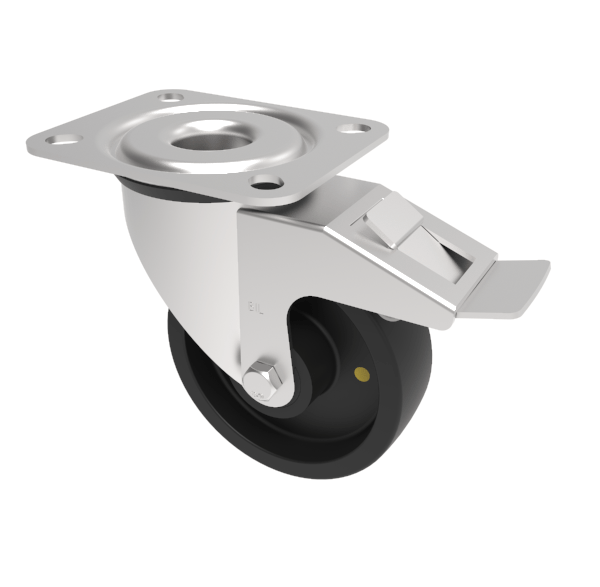 Electrically Conductive Nylon Plate Swivel Castor Brake 100mm 120kg Load