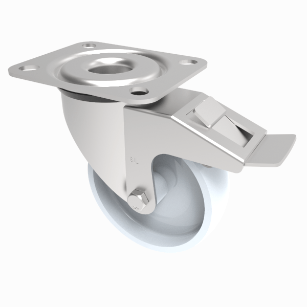 Nylon Plate Swivel Castor Brake 100mm 180kg Load