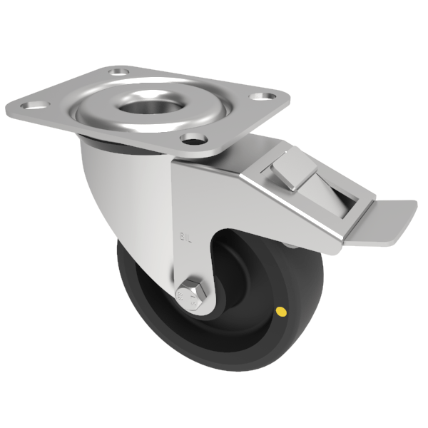 Electrically Conductive Nylon Plate Swivel Castor Brake 125mm 260kg Load