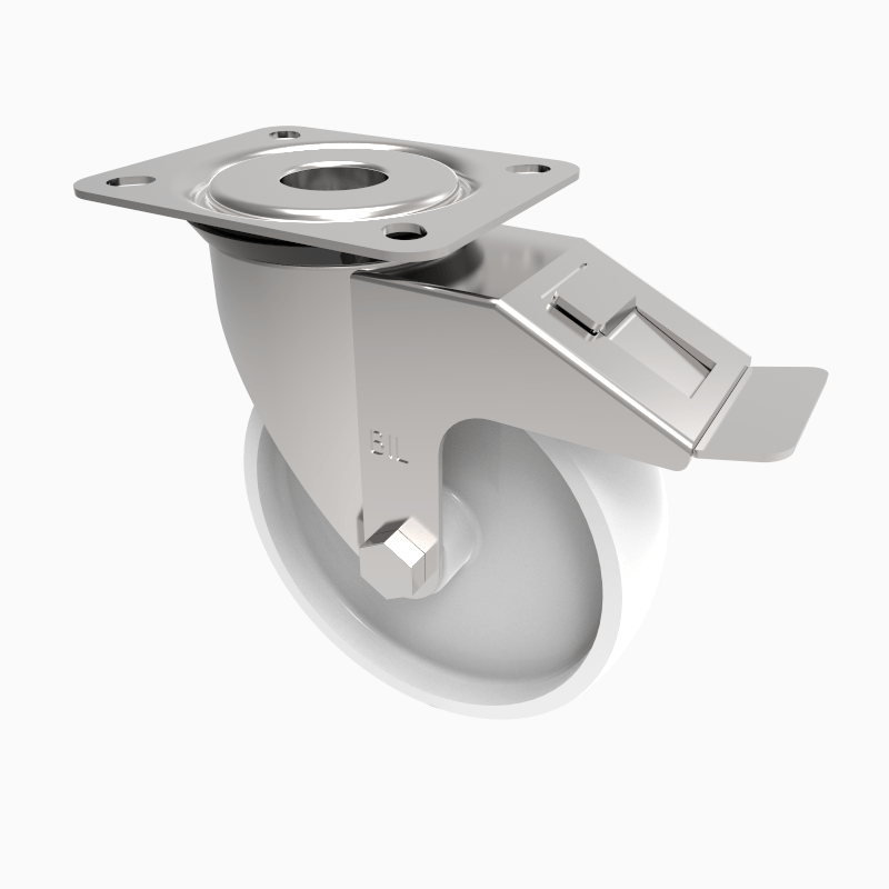 Nylon Plate Swivel Castor Brake 125mm 200kg Load