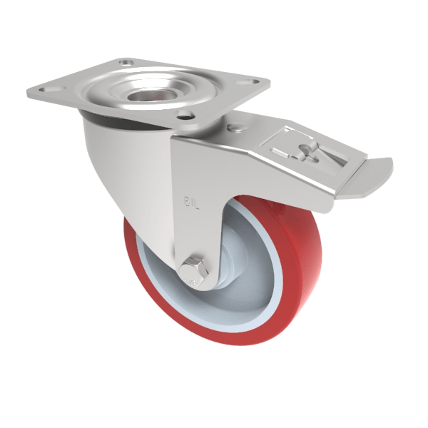 Polyurethane Nylon Plate Swivel Castor Brake 150mm 400kg Load