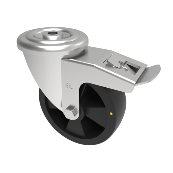 Electrically Conductive Nylon Bolthole Swivel Castor Brake 80mm 100kg Load