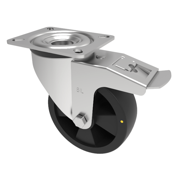 Electrically Conductive Nylon Plate Swivel Castor Brake 80mm 100kg Load