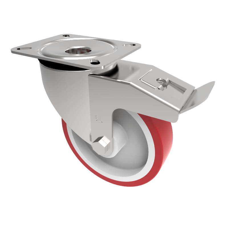 Polyurethane Nylon Plate Swivel Castor Brake 160mm 400kg Load