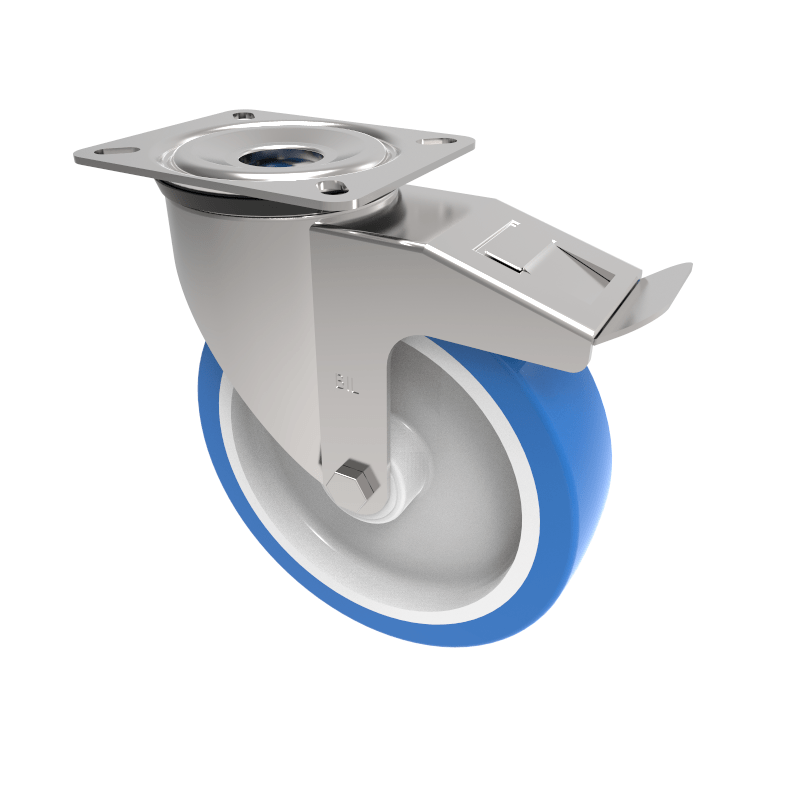 Soft Blue Polyurethane Nylon Plate Swivel Castor Brake 125mm 160kg Load
