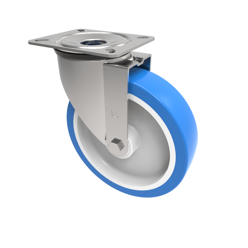 Soft Blue Polyurethane Nylon Plate Swivel Castor 200mm 700kg Load