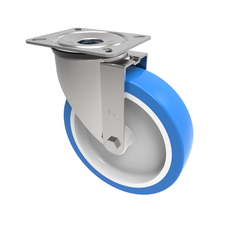 Soft Blue Polyurethane Nylon Plate Swivel Castor 200mm 400kg Load