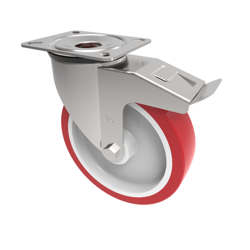 Polyurethane Nylon Plate Swivel Castor Brake 200mm 400kg Load