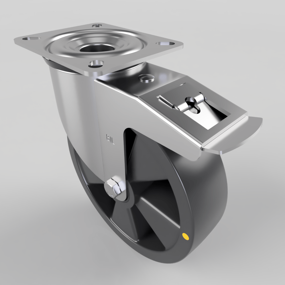 Electrically Conductive Nylon Plate Swivel Castor Brake 200mm 400kg Load