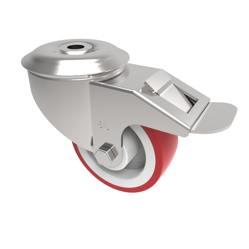 Polyurethane Nylon Bolt Hole Swivel Castor Brake 80mm 150kg Load