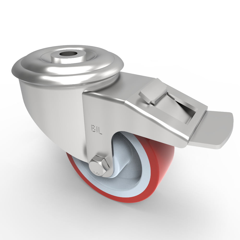 Polyurethane Nylon Bolt Hole Swivel Castor Brake 80mm 150kg Load