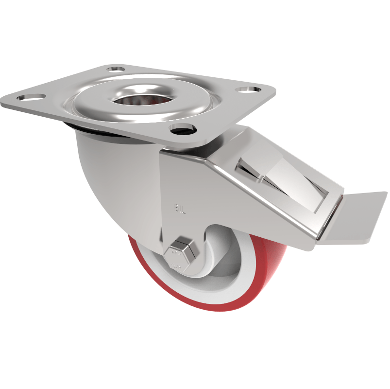 Polyurethane Nylon Plate Swivel Castor Brake 80mm 150kg Load