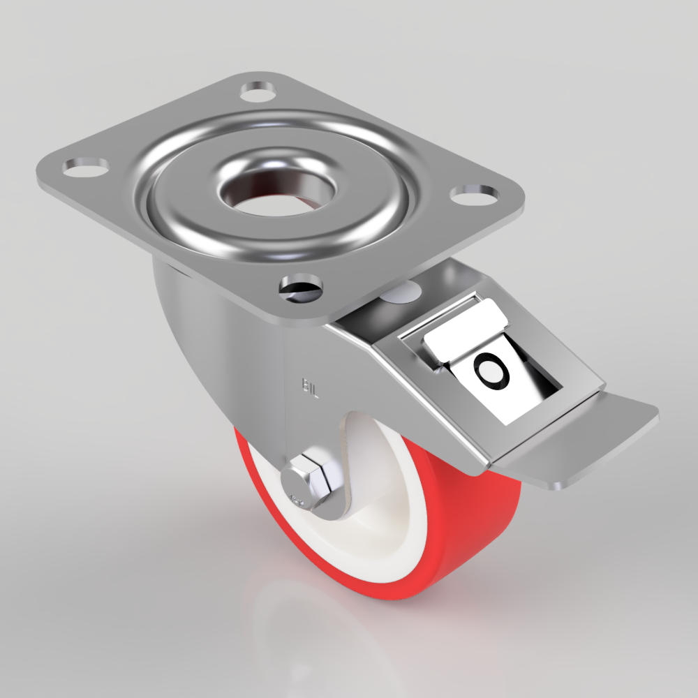 Polyurethane Nylon Plate Swivel Castor Brake 80mm 150kg Load