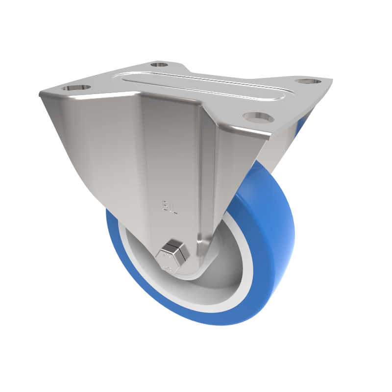Soft Blue Polyurethane Nylon Plate Fixed Castor 100mm 150kg Load