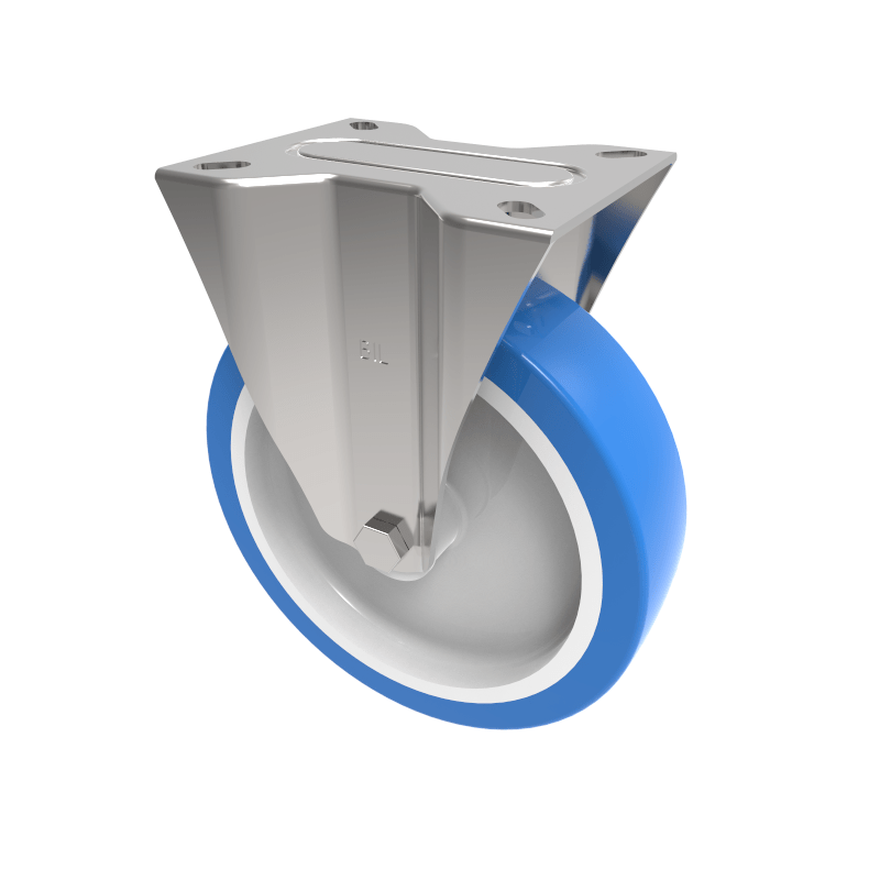 Soft Blue Polyurethane Nylon Fixed Plate Castor 200mm 700kg Load