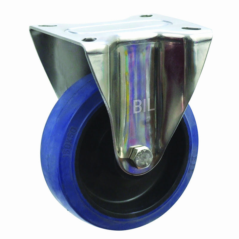 Blue Elastic Rubber 75ShoreA Plate Fixed Castor 200mm 400kg Load