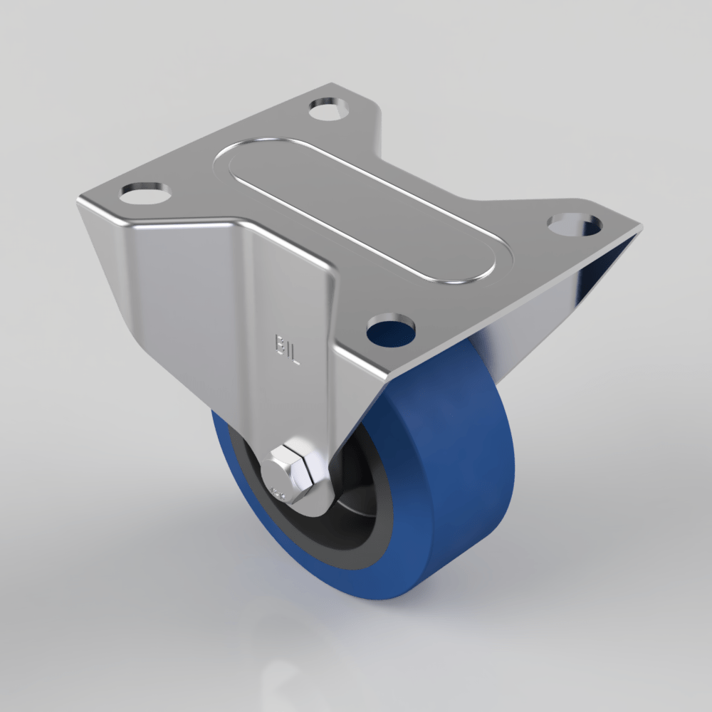 Blue Elastic Rubber 75ShoreA Plate Fixed Castor 80mm 150kg Load