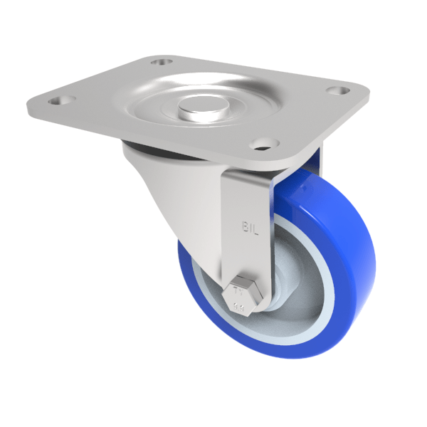 Soft Blue Polyurethane Nylon Plate Swivel Castor 125mm 300kg Load
