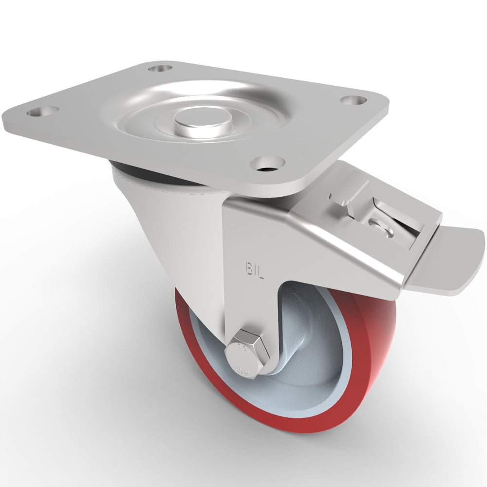 Polyurethane Nylon Plate Swivel Castor Brake 100mm 250kg Load