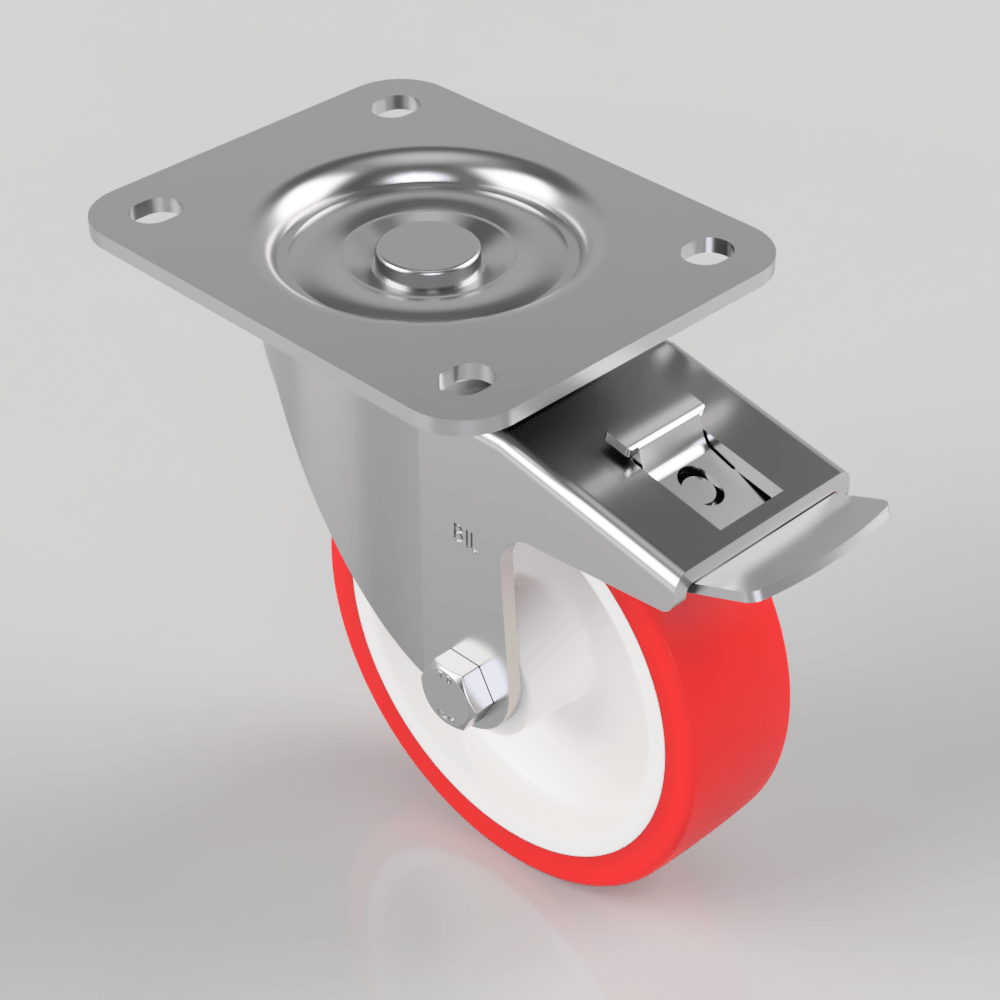 Polyurethane Nylon Plate Swivel Castor Brake 125mm 300kg Load