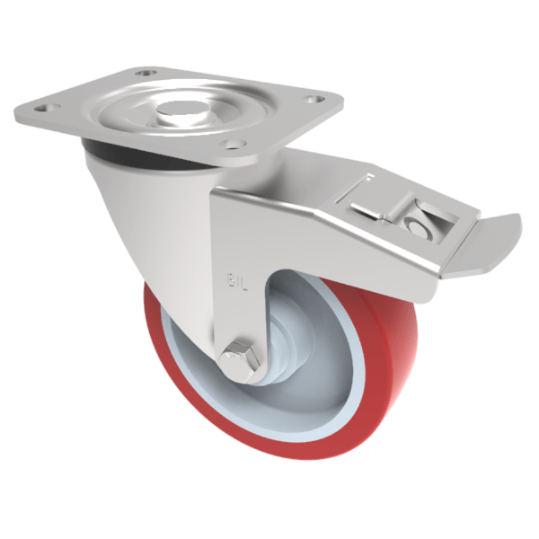 Polyurethane Nylon Plate Swivel Castor Brake 150mm 500kg Load