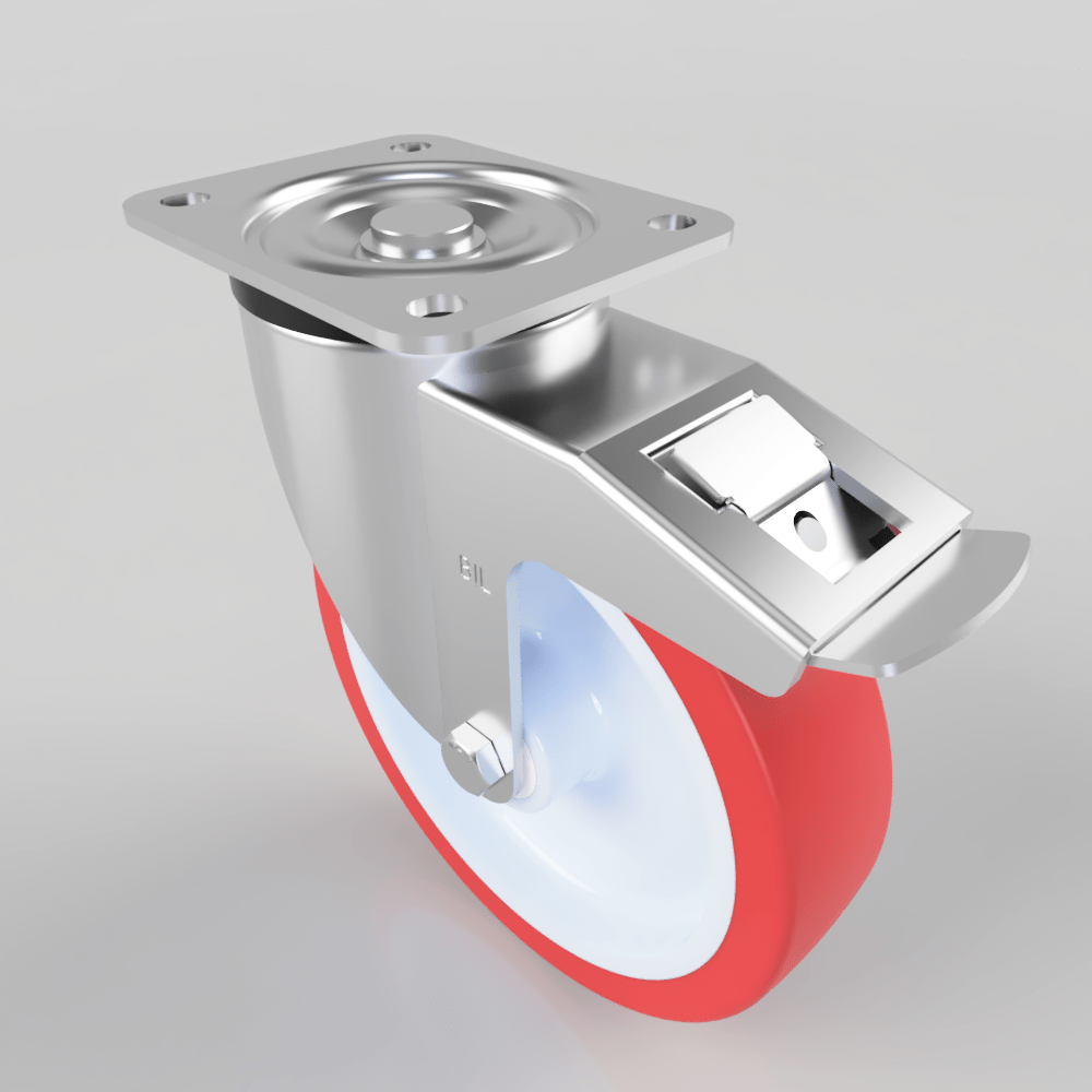 Polyurethane Nylon Plate Swivel Castor Brake 200mm 500kg Load