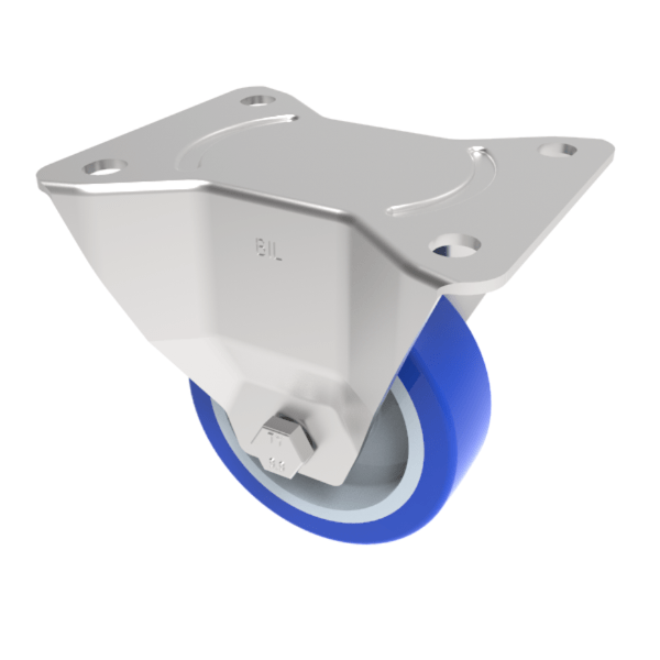 Soft Blue Polyurethane Nylon Fixed Plate Castor 100mm 250kg Load