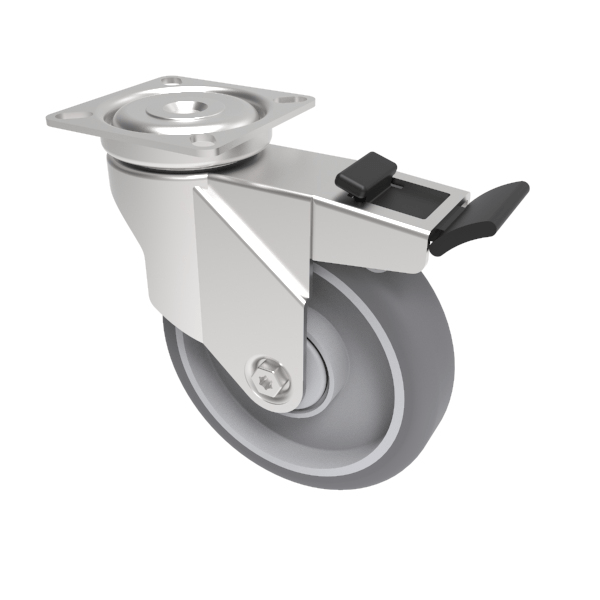 Rubber Swivel Castor Brake Plate 100mm 70kg