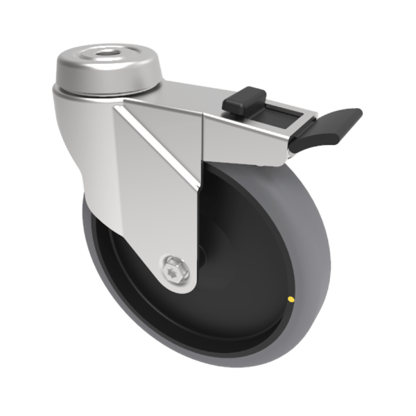 Electrically Conductive Rubber Bolt Hole Swivel Castor Brake 125mm 80kg