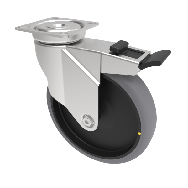 Electrically Conductive Rubber Plate Swivel Castor Brake 125mm 80kg Load