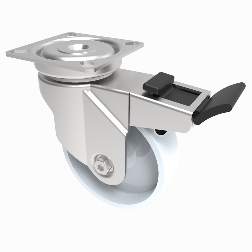 Nylon Plate Swivel Castor Brake 75mm 60kg Load