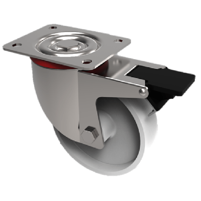 Nylon Plate Swivel Castor Brake 100mm 220kg Load