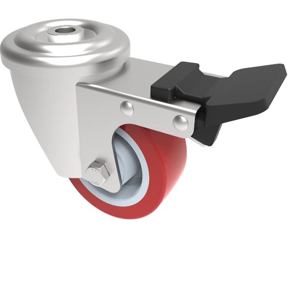 Polyurethane Bolt Hole Swivel Castor Brake 80mm 190kg Load
