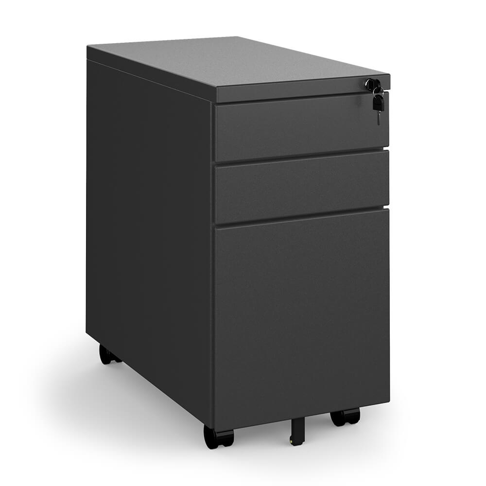 Steel 3 Drawer Narrow Mobile Pedestal