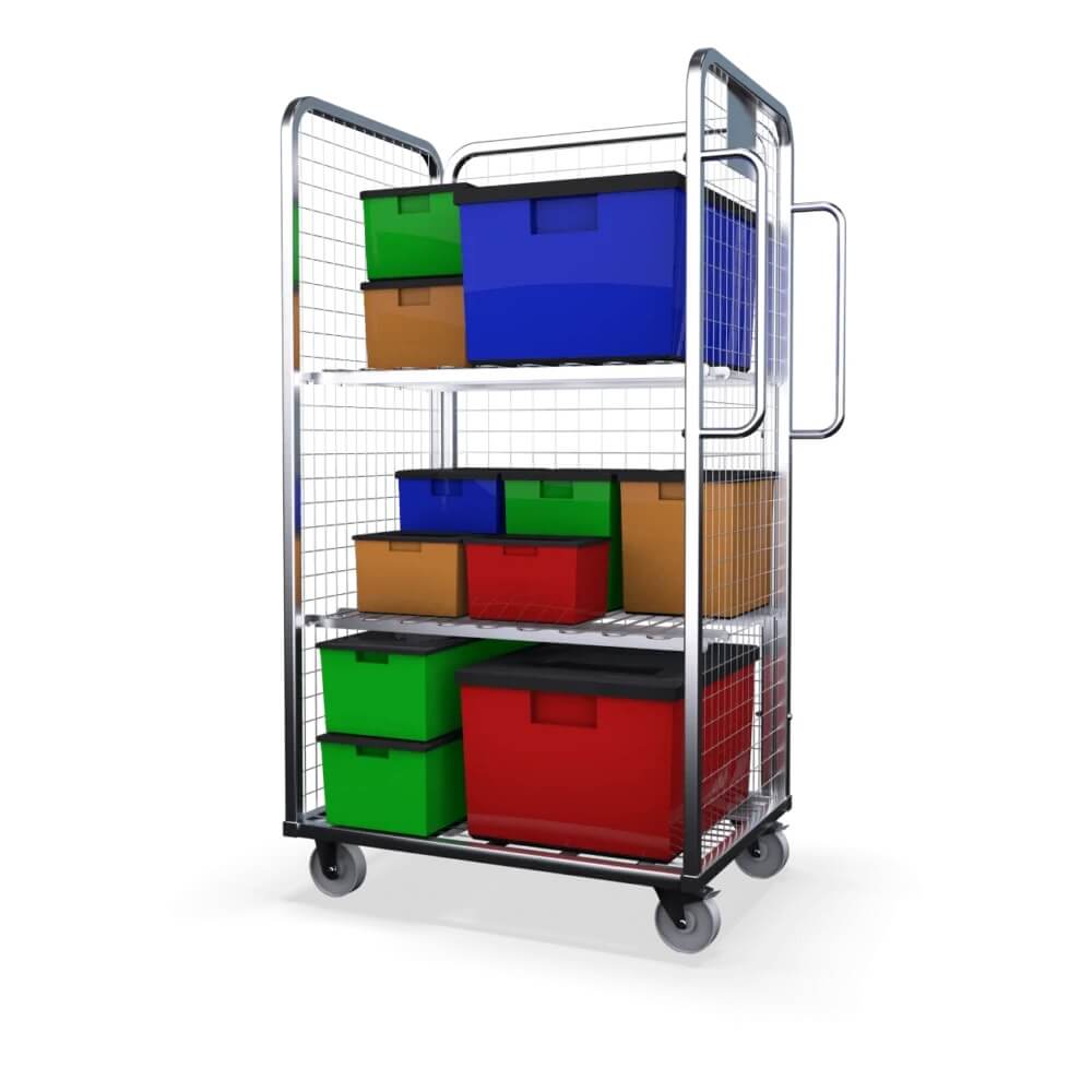 Three Sided Picking Trolley with Two Shelves