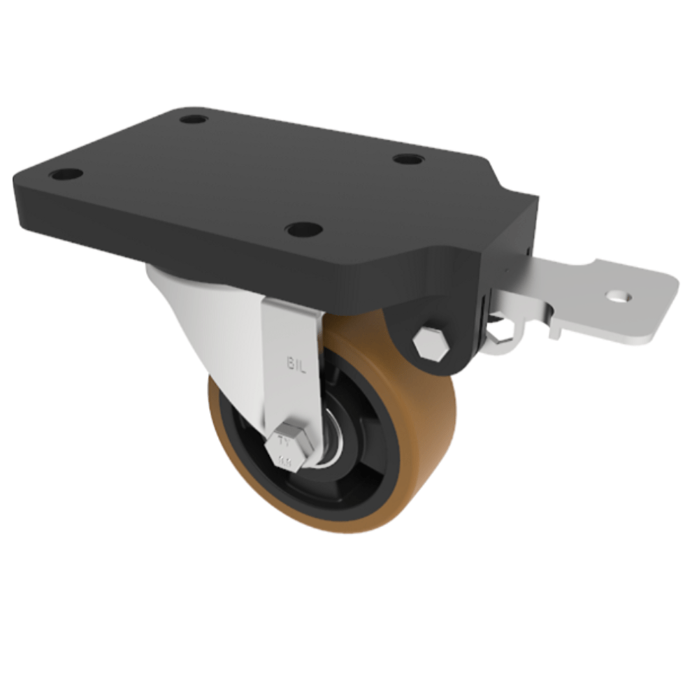 Brown Polyurethane Swivel Braked Plate Castor 100mm 300kg