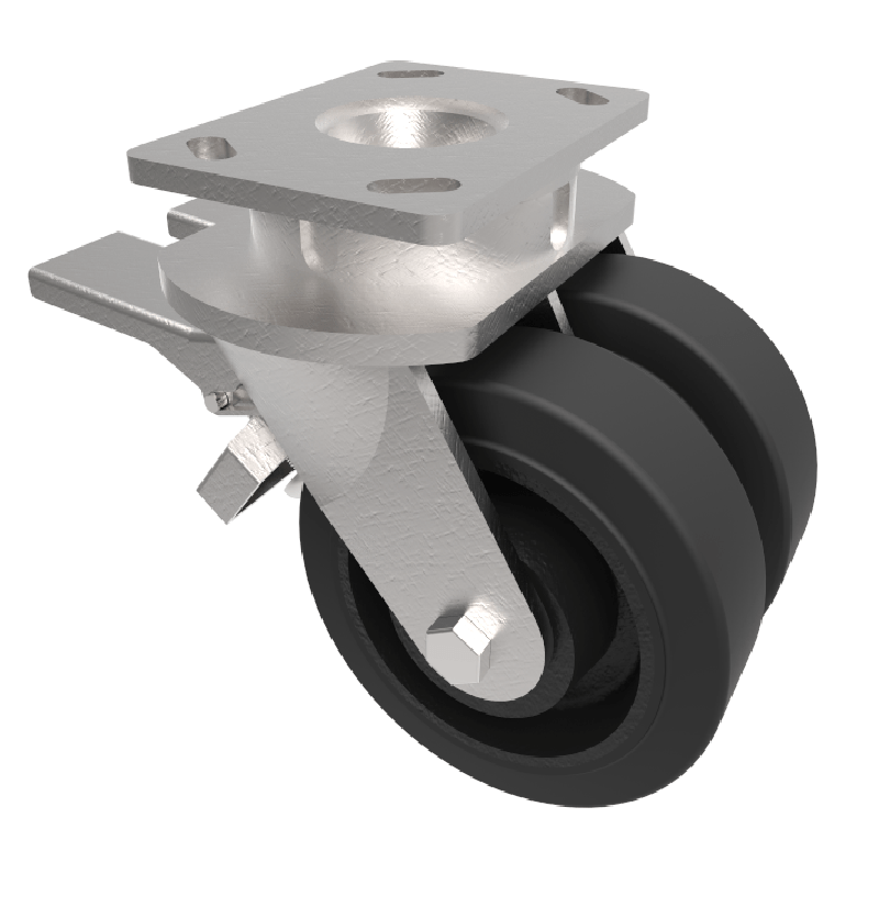 Elastic Rubber Cast Iron Plate Swivel Castor Brake 125mm 600kg Load