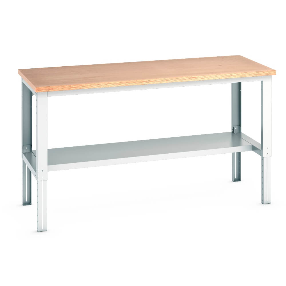 Cubio Adjustable Height Workbench with Half Shelf and Multiplex Worktop