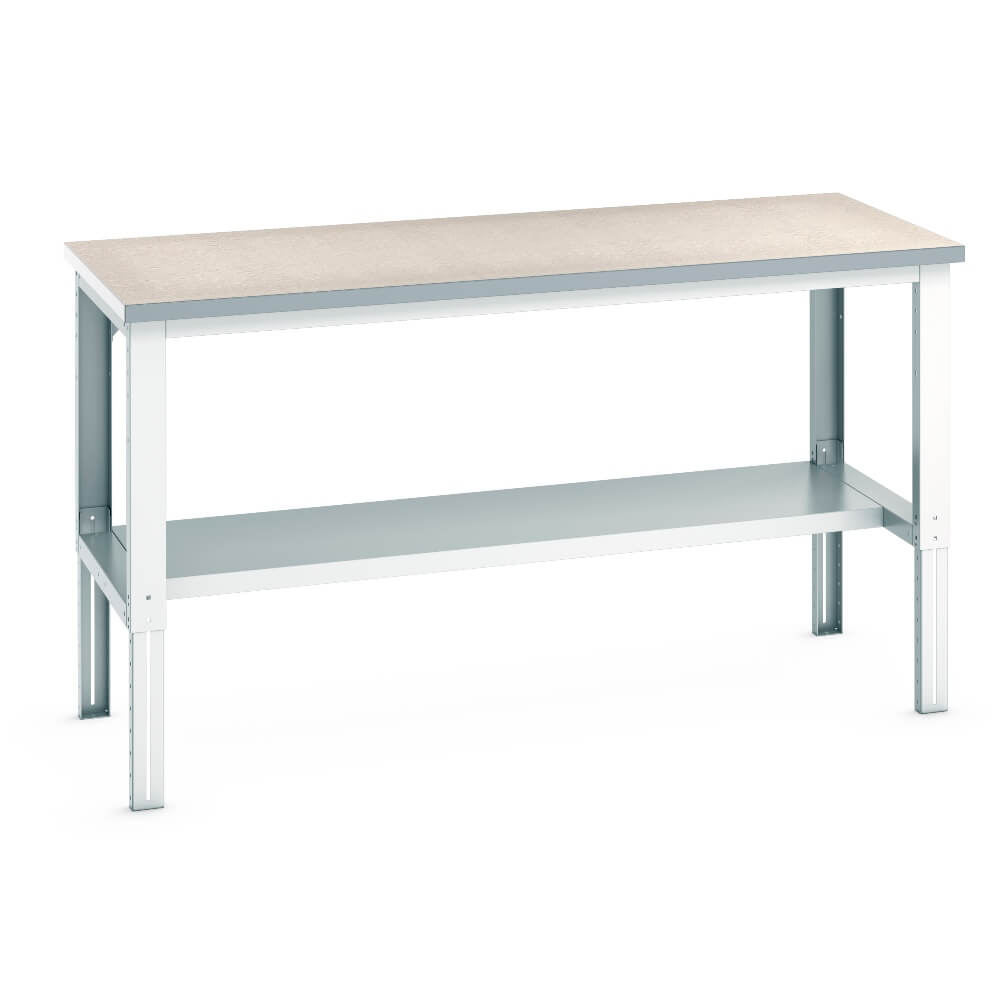 Cubio Adjustable Height Workbench with Half Shelf and Lino Worktop