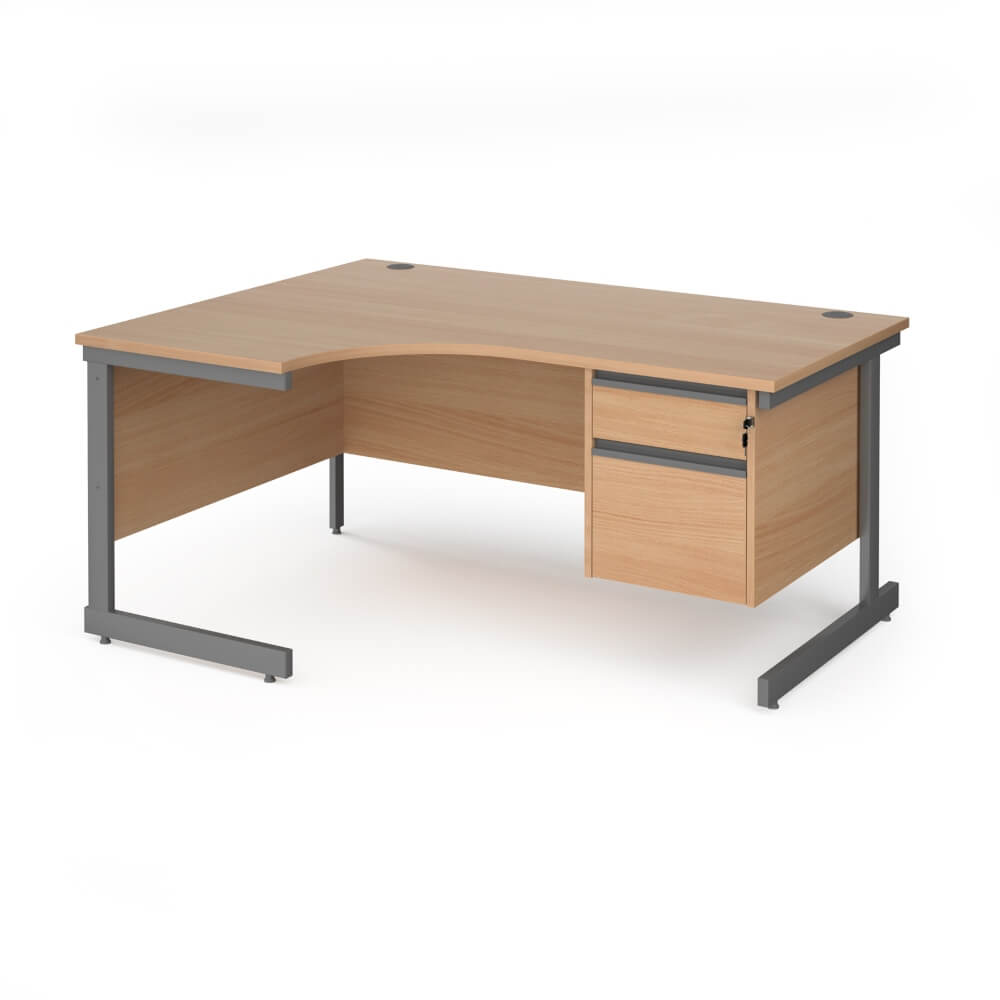 Contract 25 Cantilever Leg LH Ergonomic Desk with 2 Drawer Pedestal