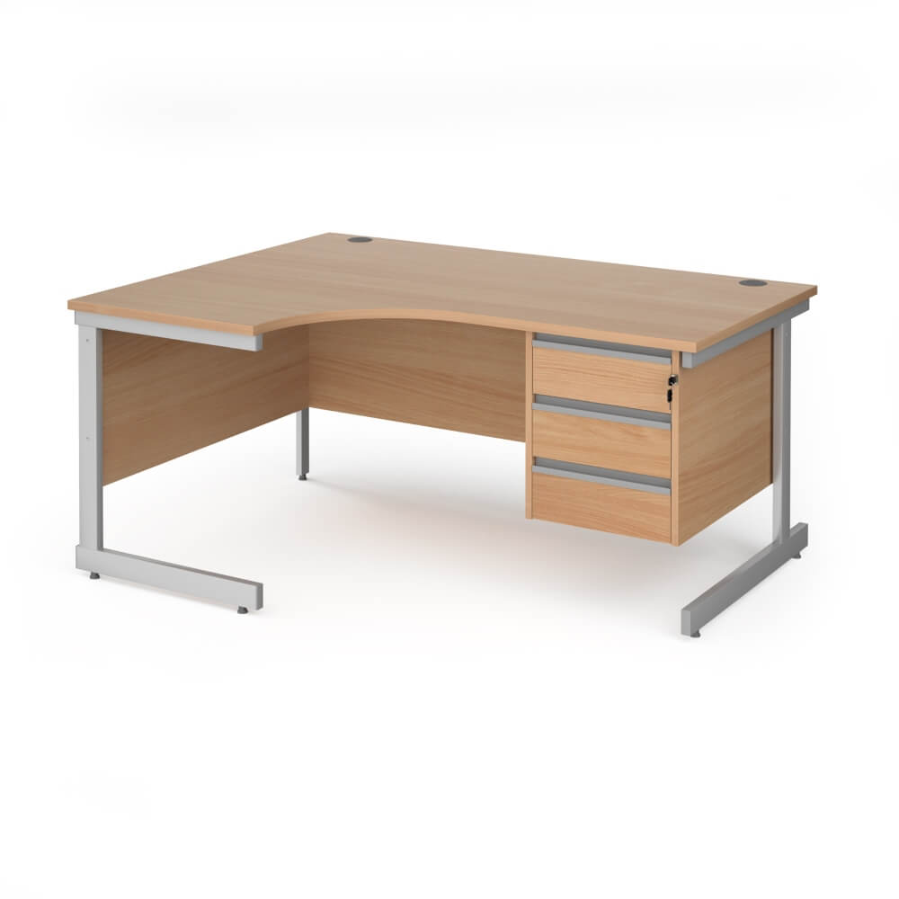 Contract 25 Cantilever Leg LH Ergonomic Desk with 3 Drawer Pedestal