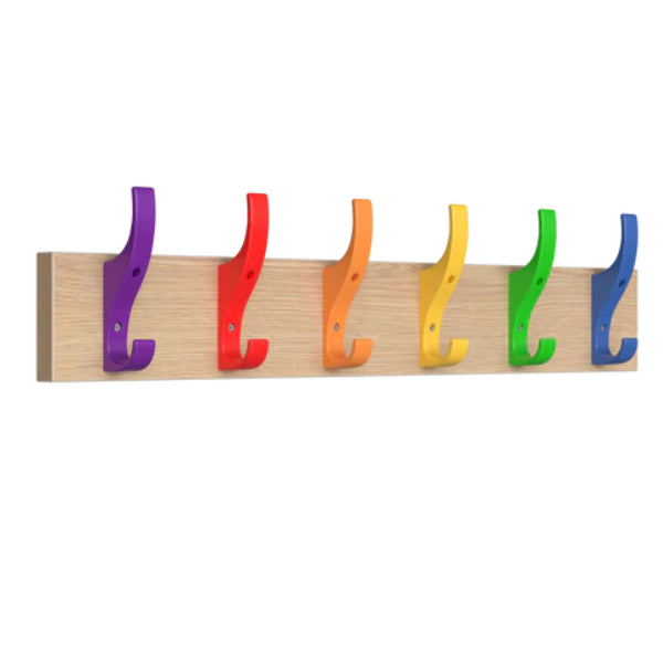 Coat Hook Rail 6 Hook with Oak Finish