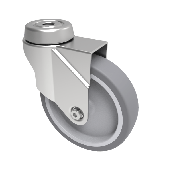 Rubber Swivel Castor Bolthole 125mm 80kg