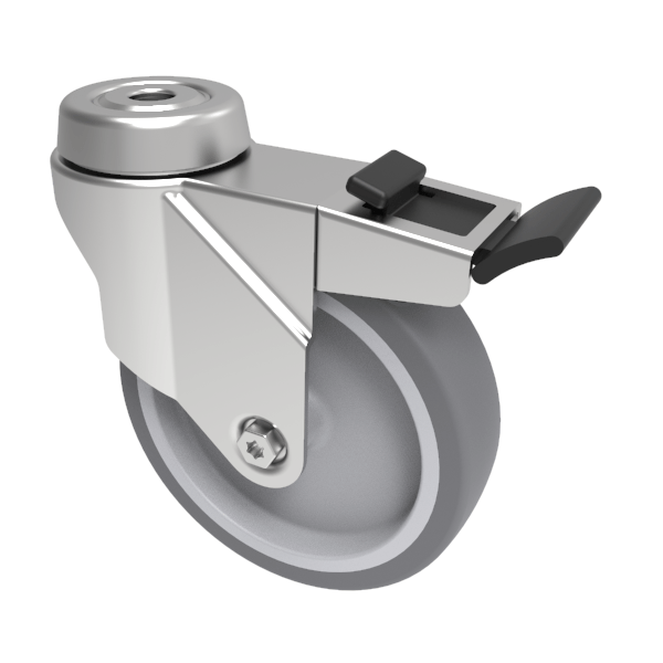 Rubber Swivel Castor Brake Bolthole 75mm 60kg
