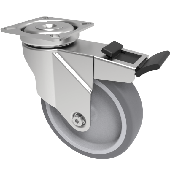 Rubber Swivel Castor Brake Plate 75mm 60kg