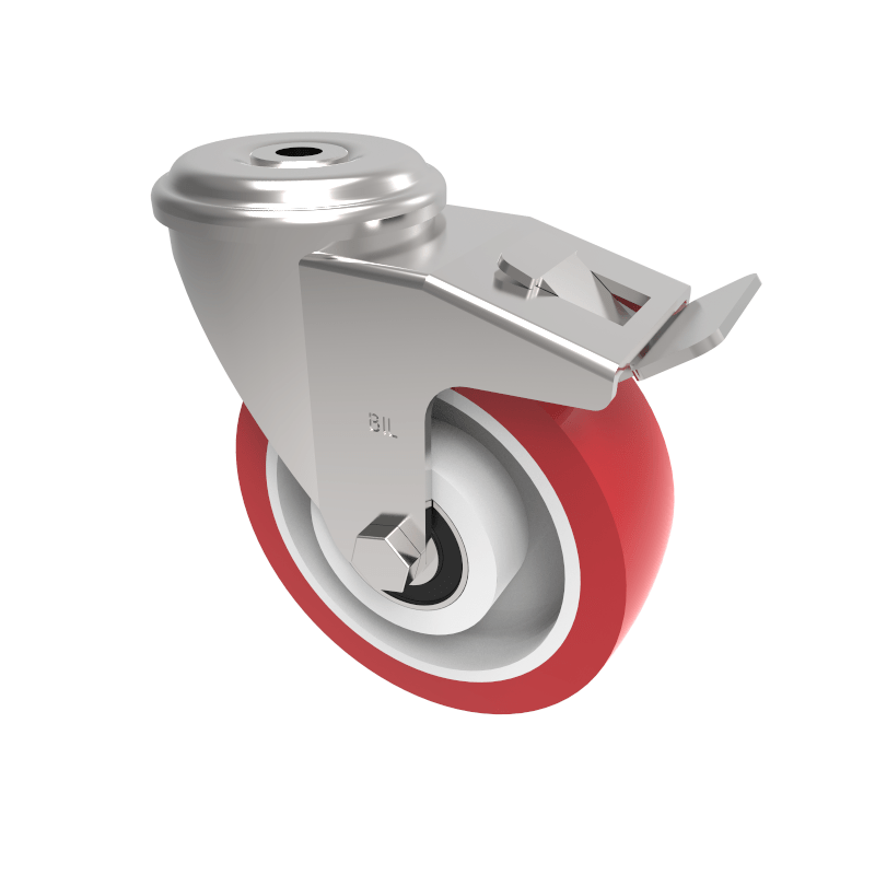 Polyurethane Nylon Bolt Hole Swivel Castor Brake 125mm 300kg Load