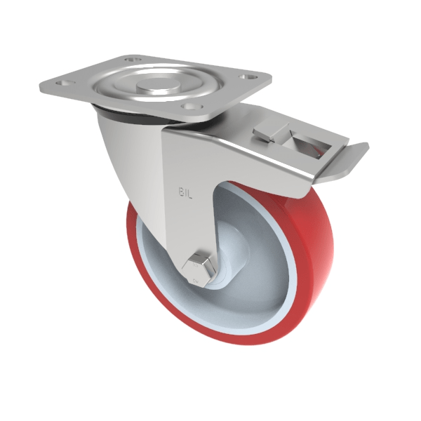 Polyurethane Nylon Plate Swivel Castor Brake 125mm 300kg Load